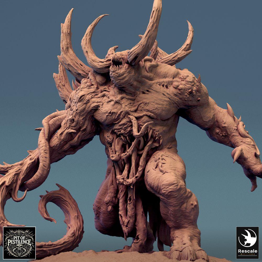 Productfoto Tabletop 28mm Lord of the Print (LotP) 0: Tabletop Miniatuur: Demonenkoning, Verderf demon, Helmonster met tentakelarm, klauwen en hoorns, Baasmonster (Ulcerated Colossus) (24_08_K)