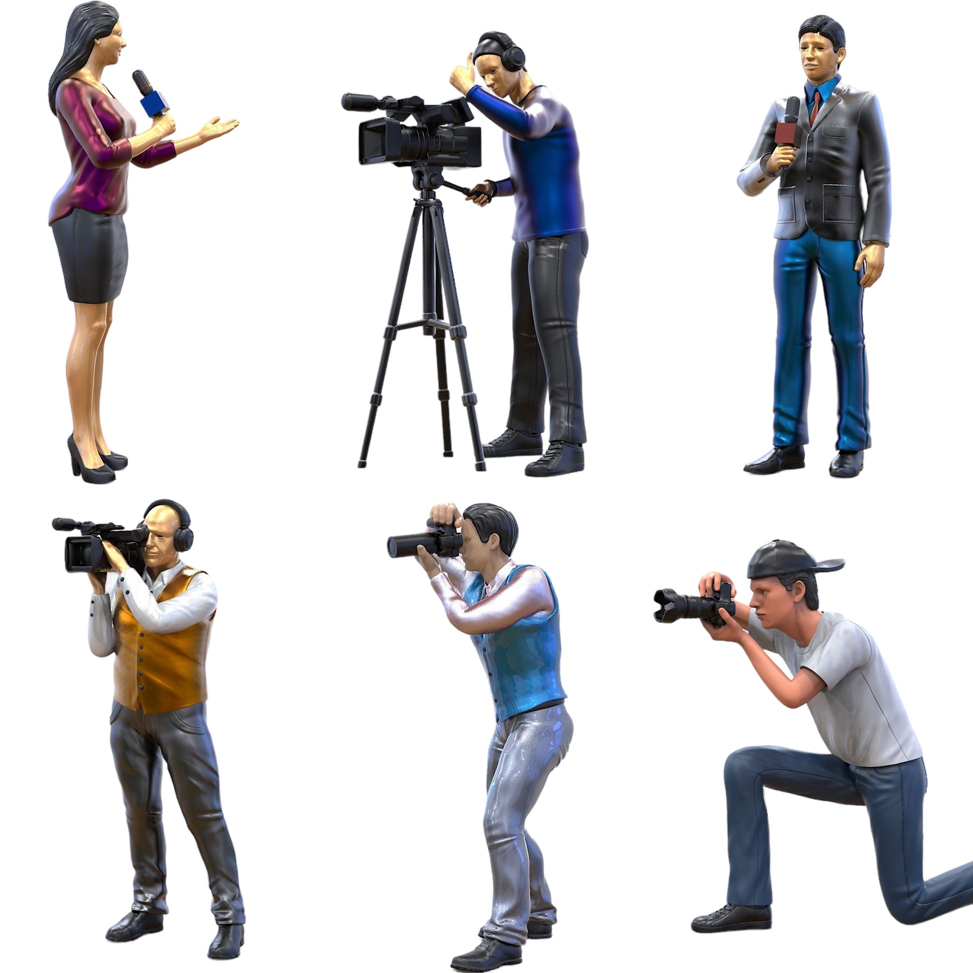 Productfoto diorama en modelbouw miniatuur figuur: Reporter set, 6 figuren