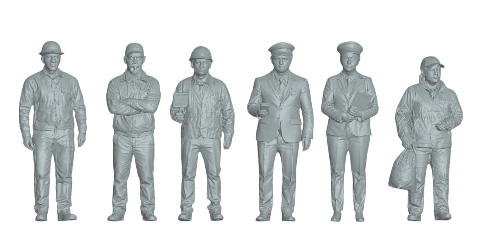 Diorama modelbouw productfoto 2: Spoorpersoneel figuren set 2 - 6 figuren (h0_28)