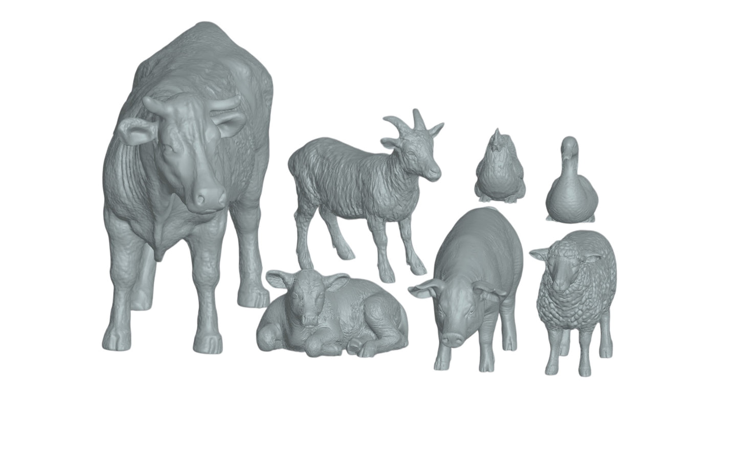 Produktfoto Tier Figur Diorama, Modellbau: 0: 7 Bauernhof Tier-Figuren: Kuh, Ziege, Schaf, Schwein, Huhn, Gans und Lamm (Ref a052)