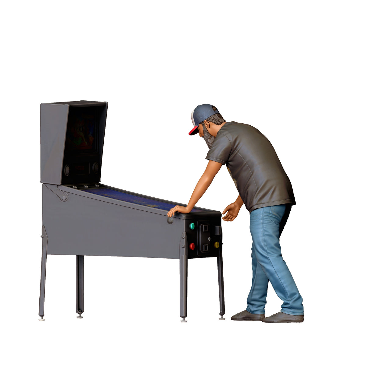 Diorama modelbouw productfoto 0: Staande figuur: Voorovergebogen flipperkastspeler bij de automaat (ref. nr. 523)