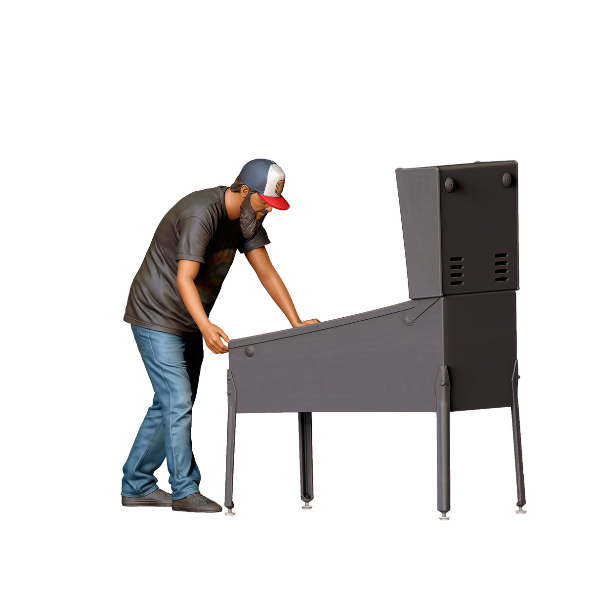 Diorama modelbouw productfoto 2: Staande figuur: voorovergebogen flipperkastspeler bij de automaat (ref. nr. 523)