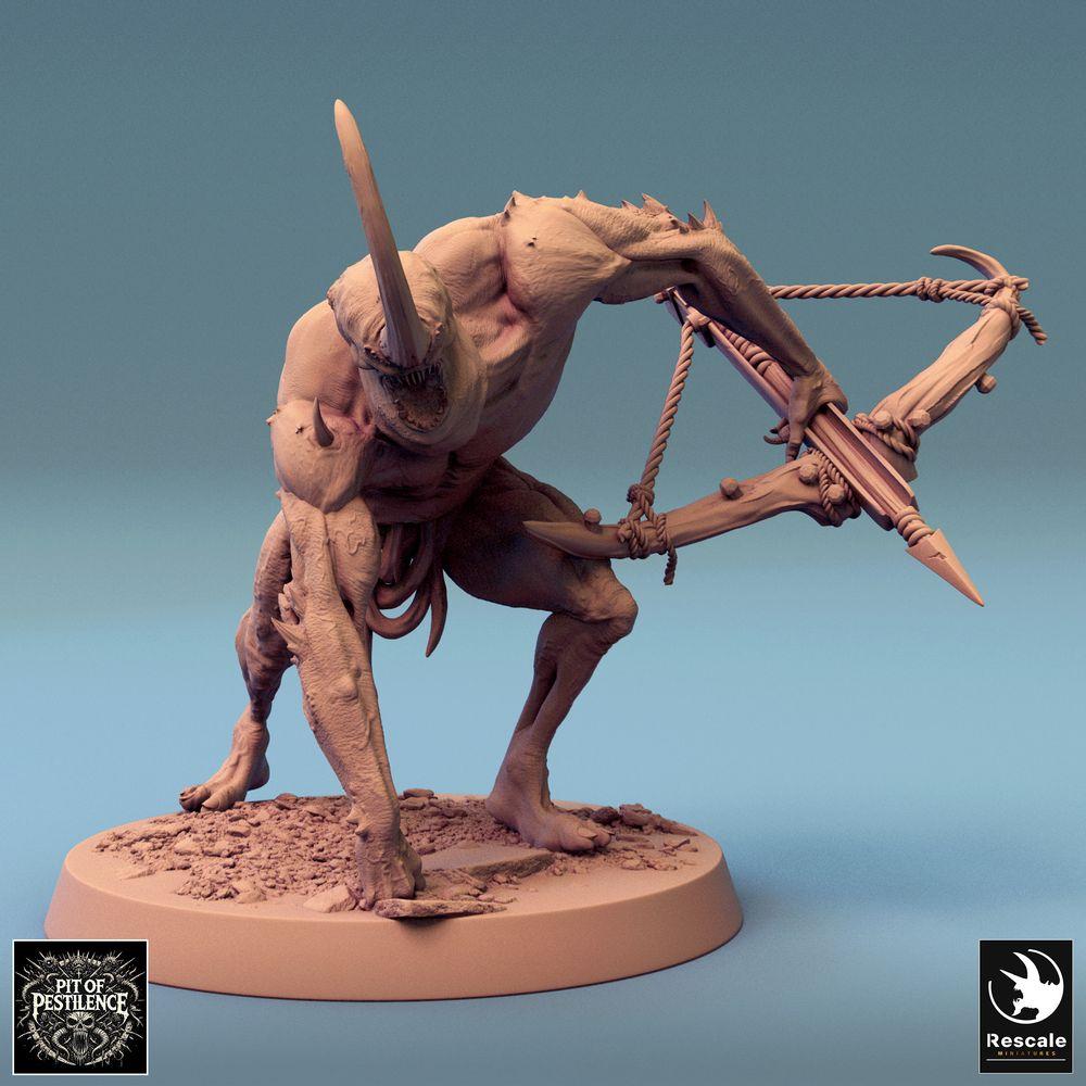 Productfoto Tabletop 28mm Lord of the Print (LotP) 0: Tabletop Miniatuur: Demonische Helbeest, Harpoenier en Kruisboogschutter met zware torsie-kruisboog, Mutant, Beleger, Baasmonster (24_08_F14)