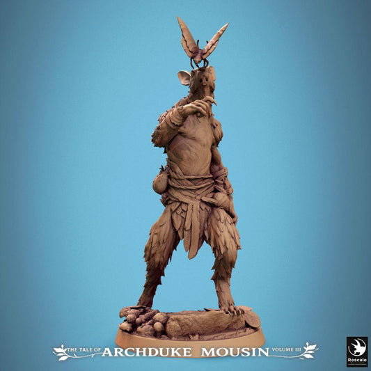 Productfoto Tabletop 28mm Lord of the Print (LotP) 0: Tabletop Miniatuur: Ratmensjamaan - Nager-Druïde, Woudsjamaan, Tribale Ziener met Vlindergeest, Warband-leider, Spellcaster (25_07_Q29)