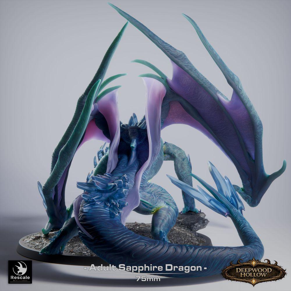 Productfoto Tabletop 28mm Lord of the Print (LotP) 0: Tabletop Miniatuur: Saphirdrache (Sapphire Dragon, volwassen), Kristalldrache, Edelsteen-Draak, Grote Draak, Bossmonster, klaar om te springen, Ademaanval (26_03_C1)