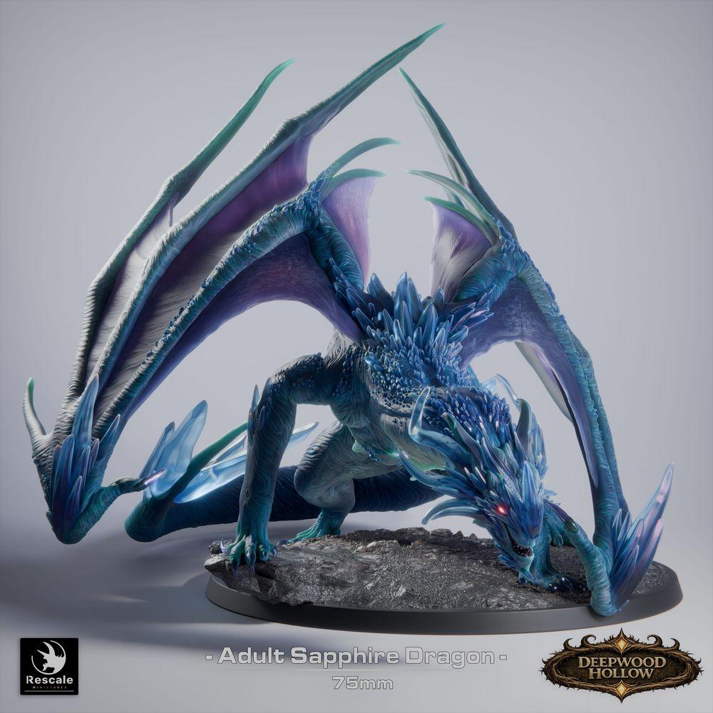 Productfoto Tabletop 28mm Lord of the Print (LotP) 2: Tabletop Miniatuur: Saphirdrache (Sapphire Dragon, volwassen), Kristalldrache, Edelstein-Drake, Grote Draak, Bossmonster, klaar om te springen, Ademaanval (26_03_C1)