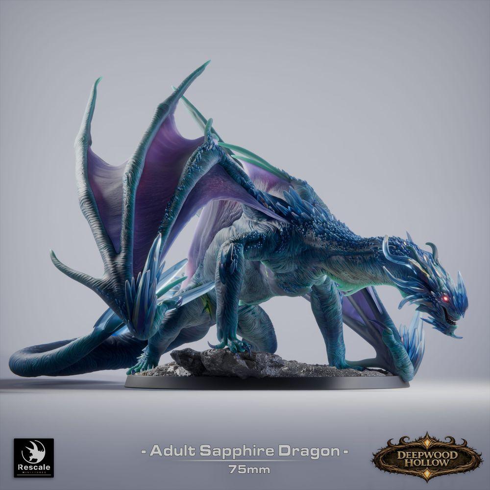 Productfoto Tabletop 28mm Lord of the Print (LotP) 4: Tabletop Miniatuur: Saphirdrache (Sapphire Dragon, volwassen), Kristalldrache, Edelsteen-Draak, Grote Draak, Bossmonster, klaar om te springen, Ademaanval (26_03_C1)