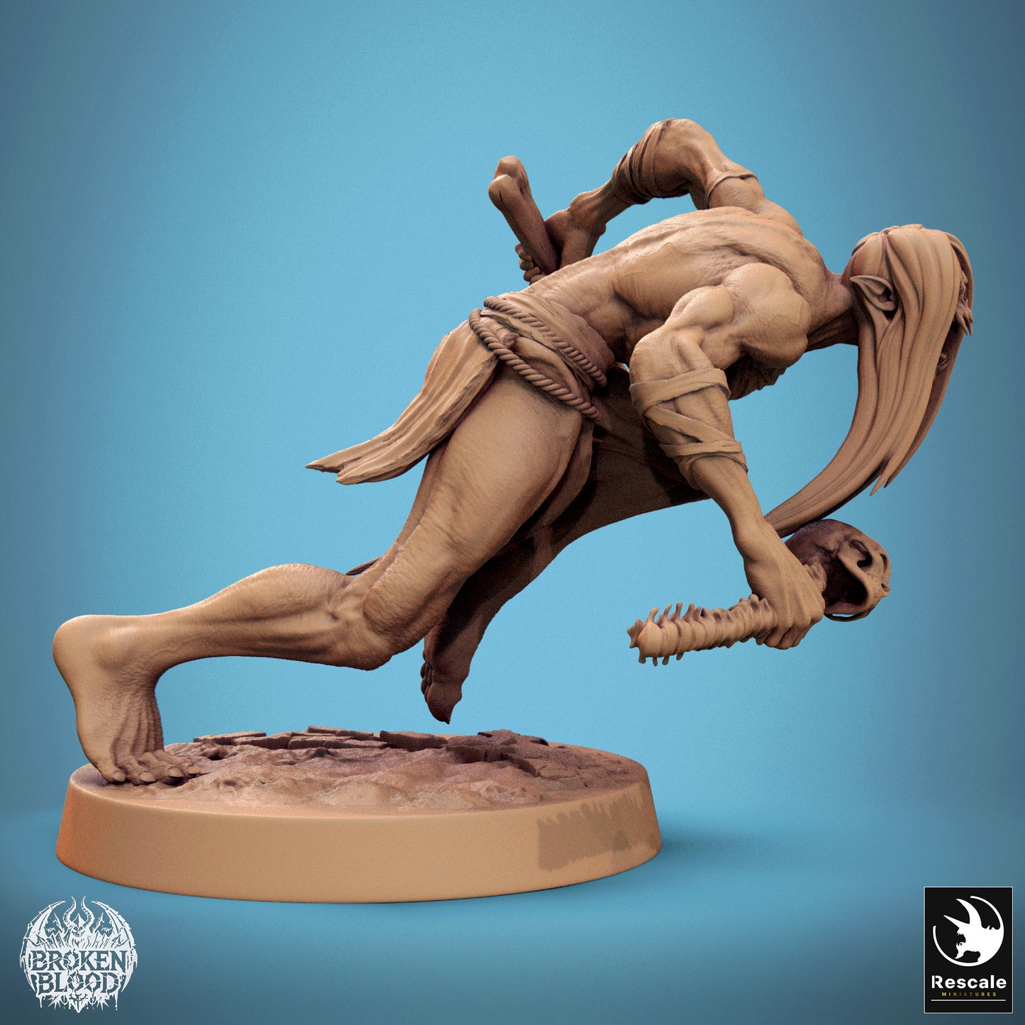 Productfoto Tabletop 28mm Lord of the Print (LotP) 1: Tabletop Miniatuur: Wilde Ghoul (Savage Ghoul) in de aanval, Grafbeest en Botcult-Assassin, ondode rover met dolk en botknuppel uit de wervelkolom (24_11_B7)