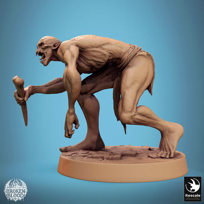 Productfoto Tabletop 28mm Lord of the Print (LotP) 1: Fantasy Miniatuur: Wilder Ghoul Savage Ghoul - hurkende grotbeest met knuppel, demonenkind, dungeon-baasmonster (24_11_B13)