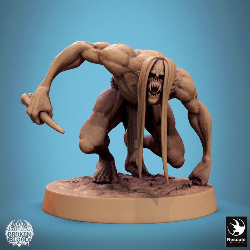 Productfoto Tabletop 28mm Lord of the Print (LotP) 0: Tabletop Miniatuur: Wilder Ghoul/Ghul, hurkende ondode rover met klauwen en dolk - Grabschrecken voor Dungeon en Skirmish (24_11_B15)