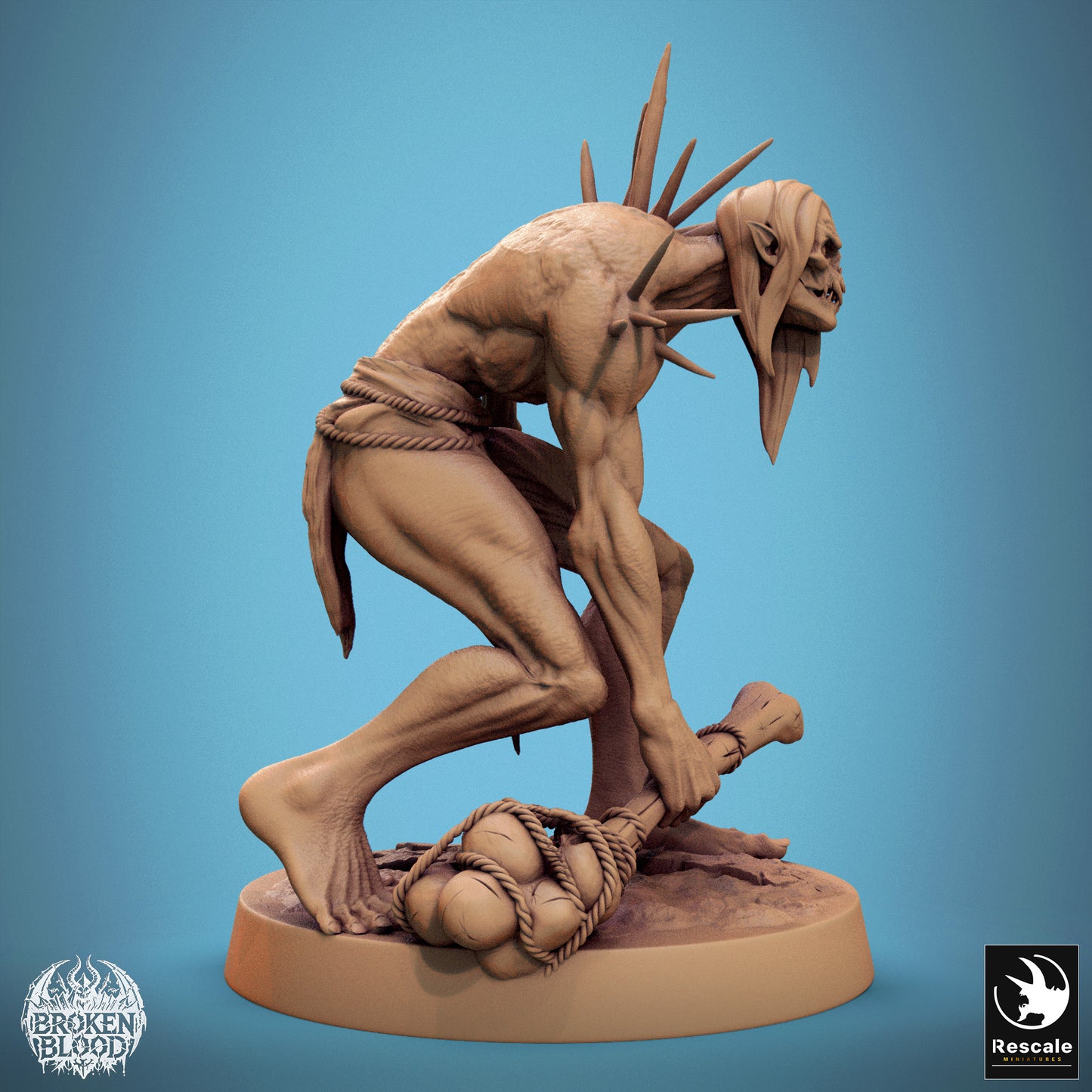 Productfoto Tabletop 28mm Lord of the Print (LotP) 1: Fantasyfiguur: Wilde Ghoul-Krijger met Bottenknuppel en Bottendolk - Ondode Mutant, Stekelhorror, Dungeon-Baas (24_11_B21)