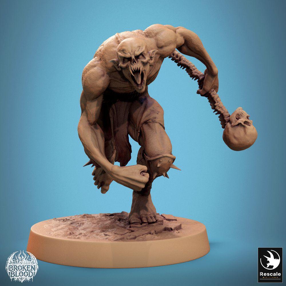 Productfoto Tabletop 28mm Lord of the Print (LotP) 0: Tabletop Miniatuur: Wilde Ghoul-Berserker Savage Ghoul, ondode vechter met schedelknuppel, in stormloop (24_11_B29)