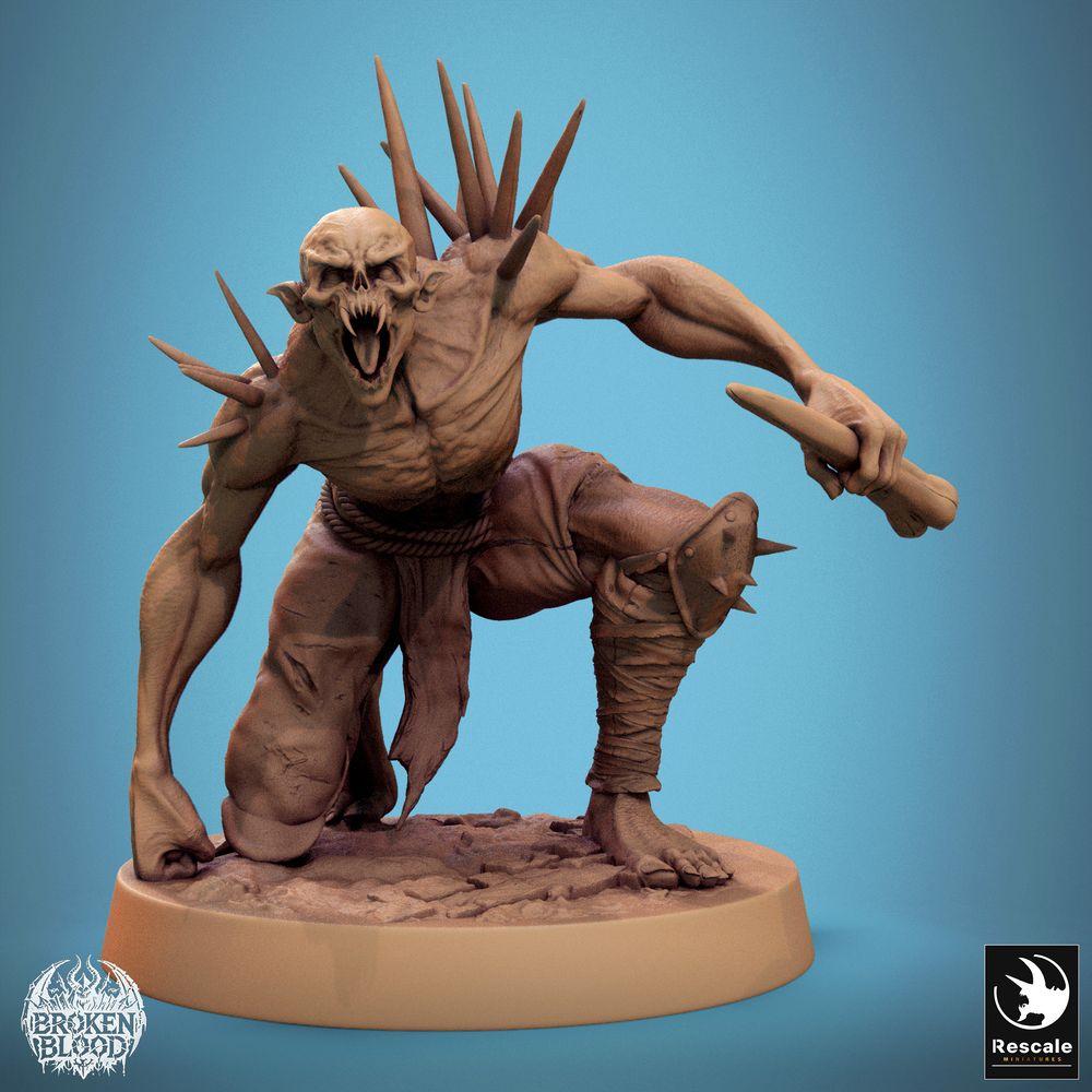Productfoto Tabletop 28mm Lord of the Print (LotP) 0: Tabletop Miniatuur: Wilder Ghul / Dämonenghul (Savage Ghoul) - stekelige nachtjager, close-combat monster met knuppel of dolk (24_11_B33)