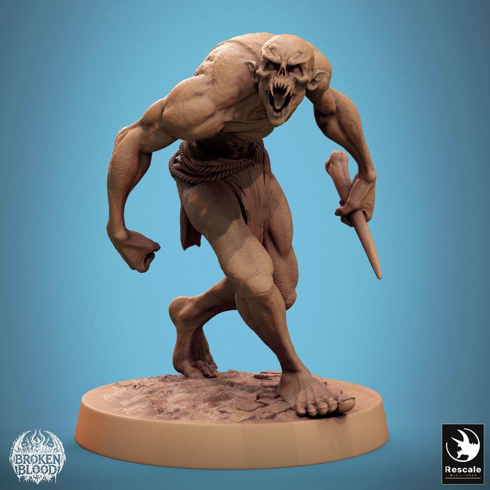 Productfoto Tabletop 28mm Lord of the Print (LotP) 0: Tabletop Miniatuur: Wilder Ghoul (Savage Ghoul), Kannibaal met botdolk, brullende dichtbijvechter, Dungeon-creatuur, Skirmish-tegenstander (24_11_B37)