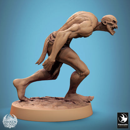 Productfoto Tabletop 28mm Lord of the Print (LotP) 1: Tabletop Miniatuur: Wilder Ghoul (Savage Ghoul), Kannibaal met Knochendolch, brullende dichtbijvechter, Dungeon-creatuur, Skirmish-tegenstander (24_11_B37)