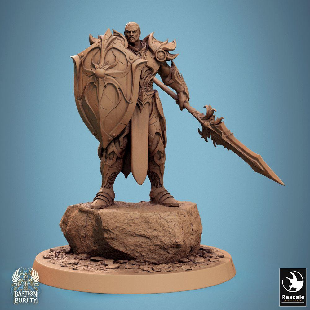 Produktfoto Tabletop 28mm Lord of the Print (LotP) 0: Tabletop Miniatur: Paladin Kommandant mit Speer und Großschild, gepanzerter Ritter, Elitegardist, Schildträger - Sentinel of Aetherium (24_09_D5)