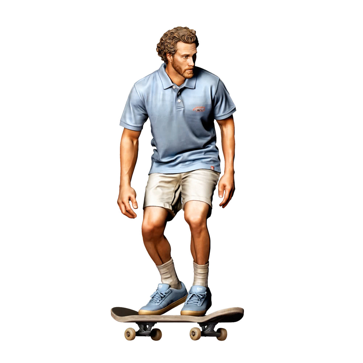 Diorama Modellbau Produktfoto 0: Stehende Figur: Skateboardfahrer mit gebeugten Knien auf Skateboard (Ref. Nr. 528)