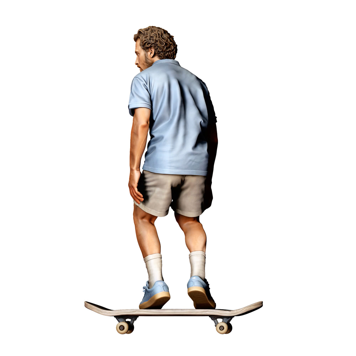Diorama Modellbau Produktfoto 3: Stehende Figur: Skateboardfahrer mit gebeugten Knien auf Skateboard (Ref. Nr. 528)