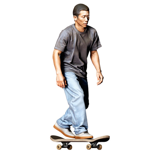 Diorama modelbouw productfoto 0: Staande figuur: skateboarder in dynamische houding op skateboard (ref. nr. 530)