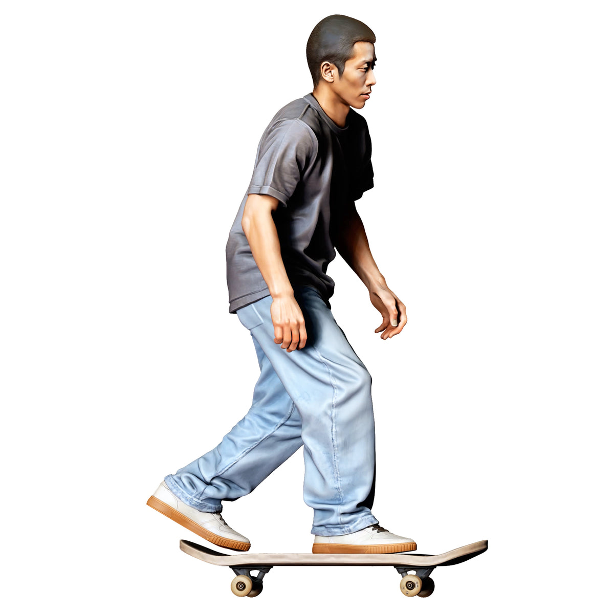 Diorama Modellbau Produktfoto 1: Stehende Figur: Skateboarder in dynamischer Haltung auf Skateboard (Ref. Nr. 530)