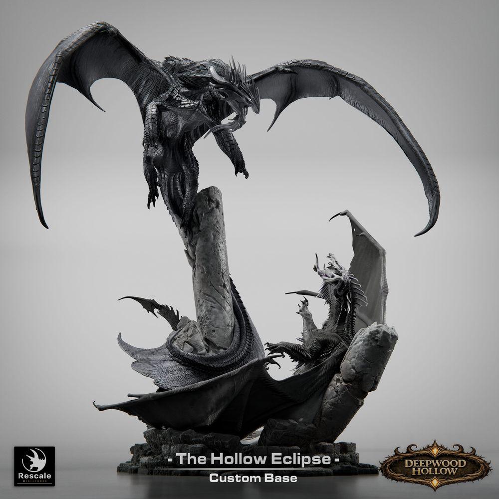 Productfoto Tabletop 28mm Lord of the Print (LotP) 0: Fantasy figuur: Hollow Eclipse draak-diorama - draken-gevecht in de lucht boven rotsachtige toppen - baasmonster, eindbaas, groot model, display-miniatuur voor Tabletop en Wargaming (26_03_B1)