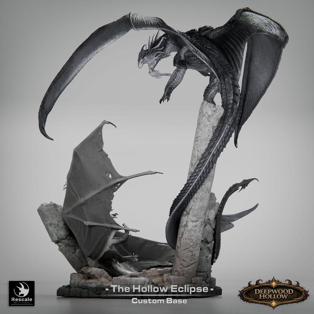 Productfoto Tabletop 28mm Lord of the Print (LotP) 1: Fantasy figuur: Hollow Eclipse draak-diorama - draken-duel in luchtgevecht boven rotsachtige toppen - baasmonster, eindbaas, groot model, display-miniatuur voor Tabletop en Wargaming (26_03_B1)