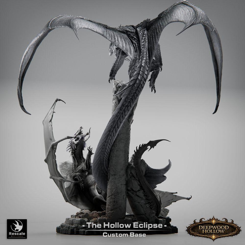 Productfoto Tabletop 28mm Lord of the Print (LotP) 2: Fantasy figuur: Hollow Eclipse draak-diorama - draken-duel in luchtgevecht boven rotsachtige toppen - baasmonster, eindbaas, groot model, display-miniatuur voor Tabletop en Wargaming (26_03_B1)