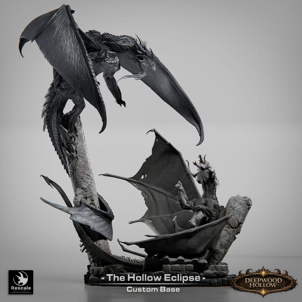 Productfoto Tabletop 28mm Lord of the Print (LotP) 3: Fantasy figuur: Hollow Eclipse draak-diorama - draken-duel in luchtgevecht boven rotsachtige pieken - baasmonster, eindbaas, groot model, display-miniatuur voor Tabletop en Wargaming (26_03_B1)