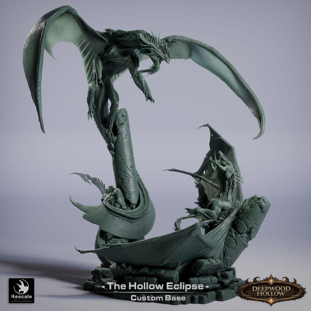 Productfoto Tabletop 28mm Lord of the Print (LotP) 4: Fantasy figuur: Hollow Eclipse draak-diorama - draken-duel in luchtgevecht boven rotsachtige toppen - Bossmonster, eindbaas, groot model, display-miniatuur voor Tabletop en Wargaming (26_03_B1)