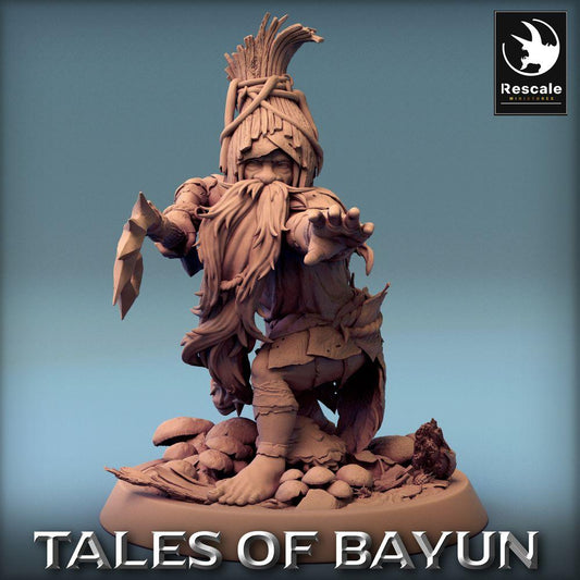 Produktfoto Tabletop 28mm Lord of the Print (LotP) 0: Magier Figur: Waldschamane / Naturdruide / Pilzschamane / Runenmagier, beschwörend mit Kristalldolch (Borovichok Attack) (24_01_A2)