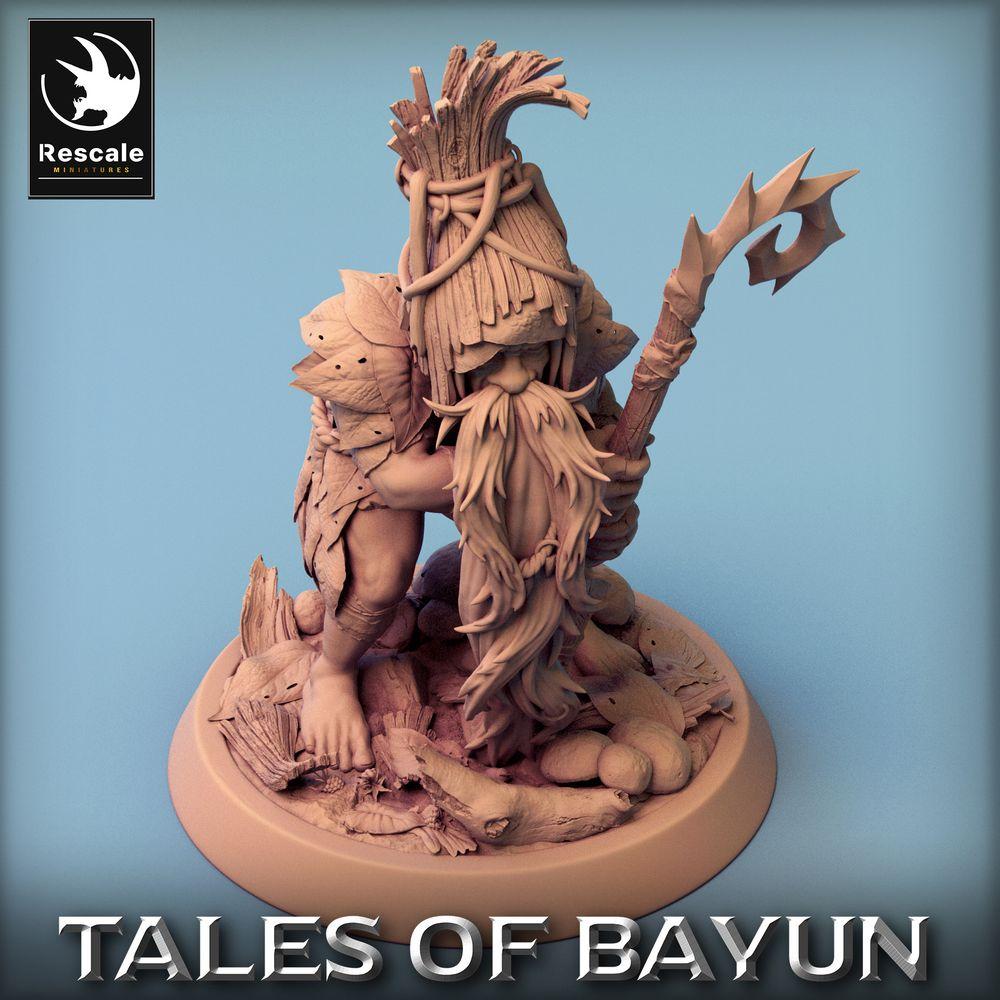 Productfoto Tabletop 28mm Lord of the Print (LotP) 0: Fantasy Figuur: Bos Sjamaan Druïde met doornenstaf - Stamoudste, Runepriester, Forest Shaman Druid (24_01_A6)