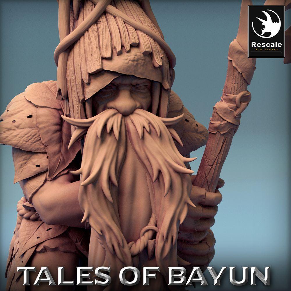 Productfoto Tabletop 28mm Lord of the Print (LotP) 0: Fantasy Figuur: Bos Sjamaan Druïde met doornenstaf - Stamoudste, Runepriester, Forest Shaman Druid (24_01_A6)