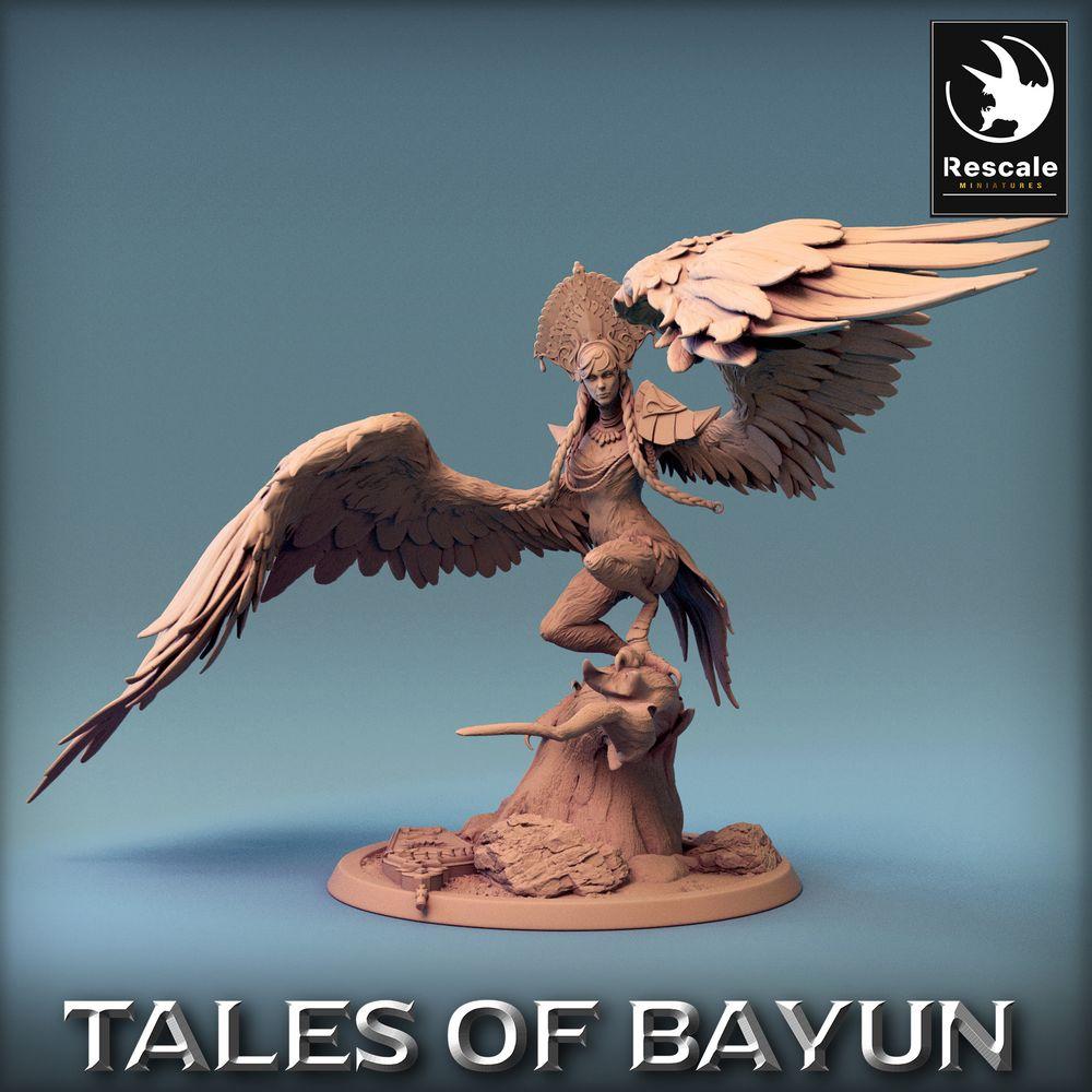 Productfoto Tabletop 28mm Lord of the Print (LotP) 0: Tabletop Miniatuur: Harpy Harpy - gevleugelde krijgerin, Harpijenkoningin, Baasmodel (24_01_I7)