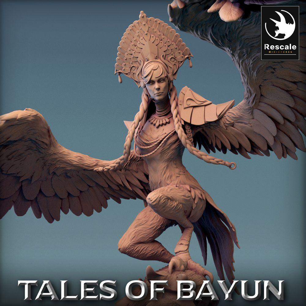 Productfoto Tabletop 28mm Lord of the Print (LotP) 0: Tabletop Miniatuur: Harpy Harpy - gevleugelde krijgerin, Harpijenkoningin, Baasmodel (24_01_I7)
