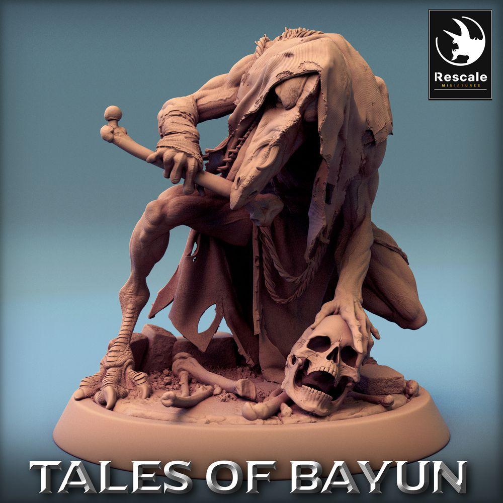 Productfoto Tabletop 28mm Lord of the Print (LotP) 0: Tabletop Miniatuur: Raven Sjamaan / Kraai Priester - Vogelmens-Nekromant met Ritueelstaf, Dark Fantasy Kultist (Kikimora Ghoul-Eater) (24_01_E2)