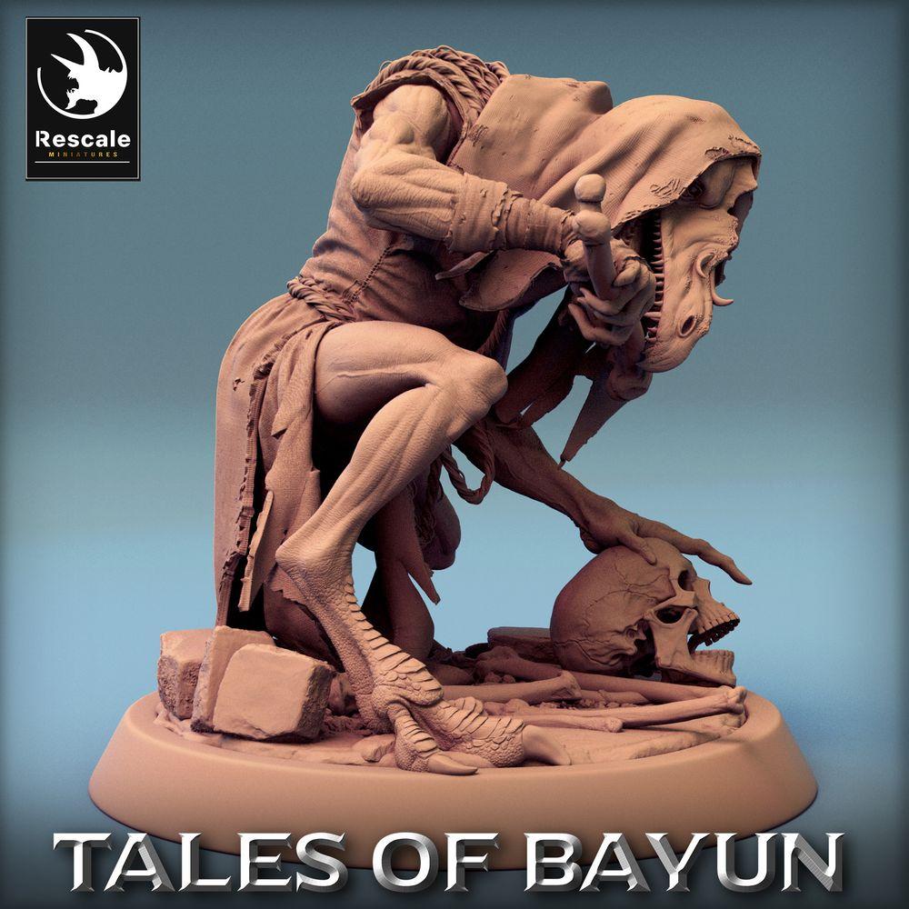 Productfoto Tabletop 28mm Lord of the Print (LotP) 0: Tabletop Miniatuur: Raven Sjamaan / Kraaipriester - Vogelmens-Nekromant met Ritualen Staf, Dark Fantasy Kultist (Kikimora Ghoul-Eater) (24_01_E2)