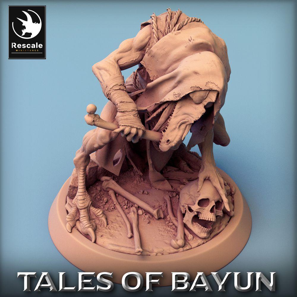 Productfoto Tabletop 28mm Lord of the Print (LotP) 0: Tabletop Miniatuur: Raven Sjamaan / Kraaipriester - Vogelmens-Nekromant met Ritueelstaf, Dark Fantasy Kultist (Kikimora Ghoul-Eater) (24_01_E2)