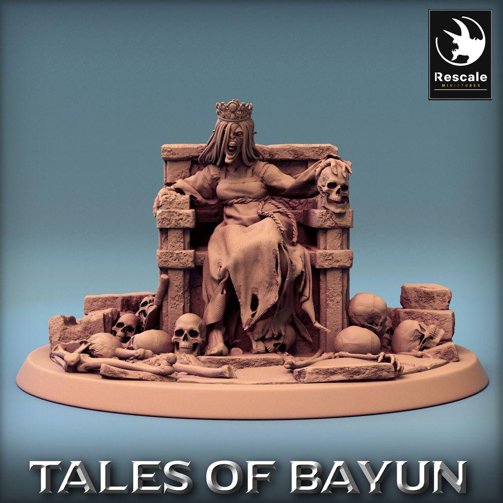 Productfoto Tabletop 28mm Lord of the Print (LotP) 0: Tabletop Miniatuur: Dode Koningin op Troon - Nekromant, Botenkoningin, Banshee-Matriarch (Kikimora Prinses Koningin) (24_01_F3)
