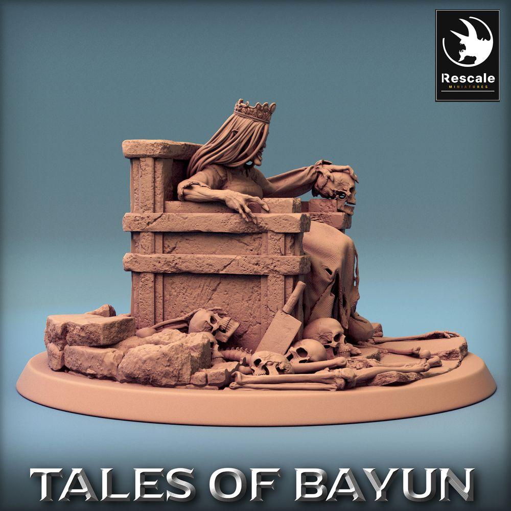 Productfoto Tabletop 28mm Lord of the Print (LotP) 0: Tabletop Miniatuur: Ondode Koningin op Troon - Nekromant, Botenkoningin, Banshee-Matriarch (Kikimora Prinses Koningin) (24_01_F3)