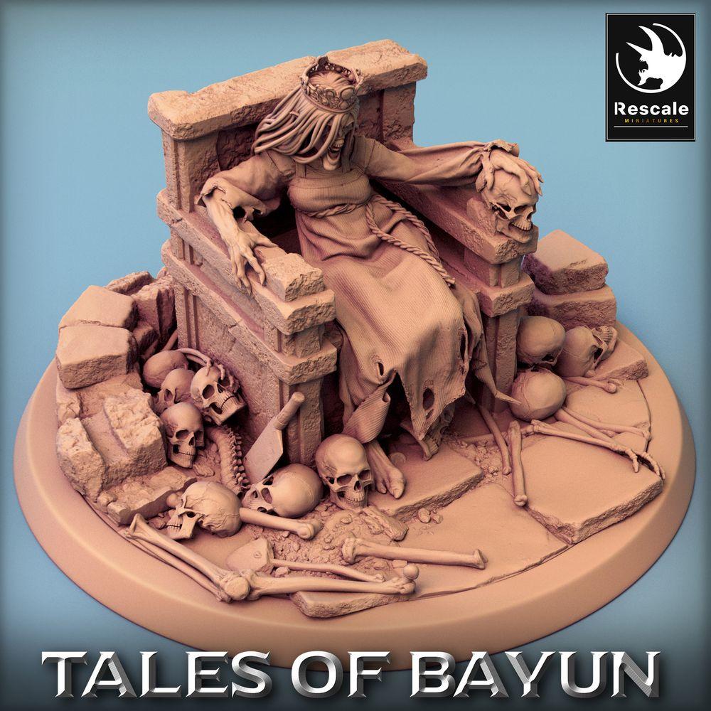 Productfoto Tabletop 28mm Lord of the Print (LotP) 0: Tabletop Miniatuur: Ondode Koningin op Troon - Nekromant, Botenkoningin, Banshee-Matriarch (Kikimora Prinses Koningin) (24_01_F3)