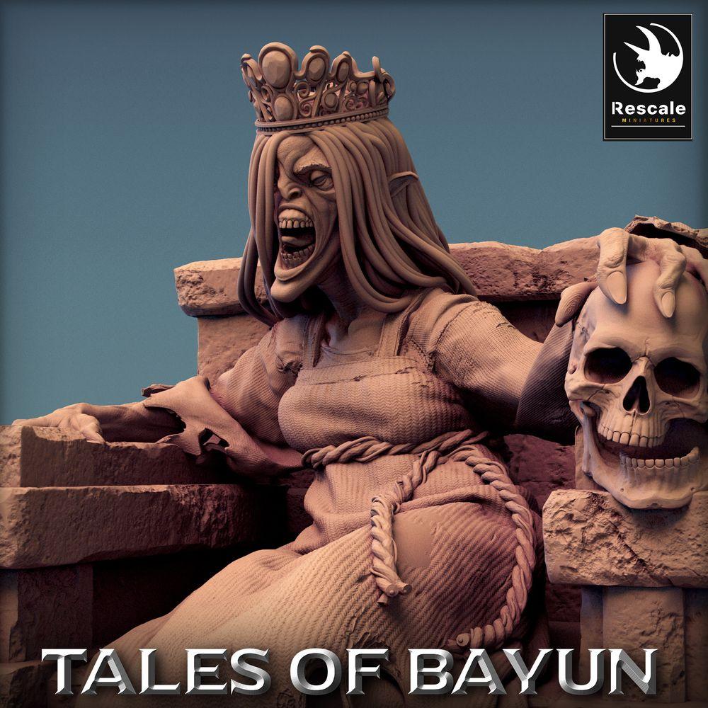 Productfoto Tabletop 28mm Lord of the Print (LotP) 0: Tabletop Miniatuur: Ondode Koningin op Troon - Nekromant, Beenderenkoningin, Banshee-Matriarch (Kikimora Prinses Koningin) (24_01_F3)