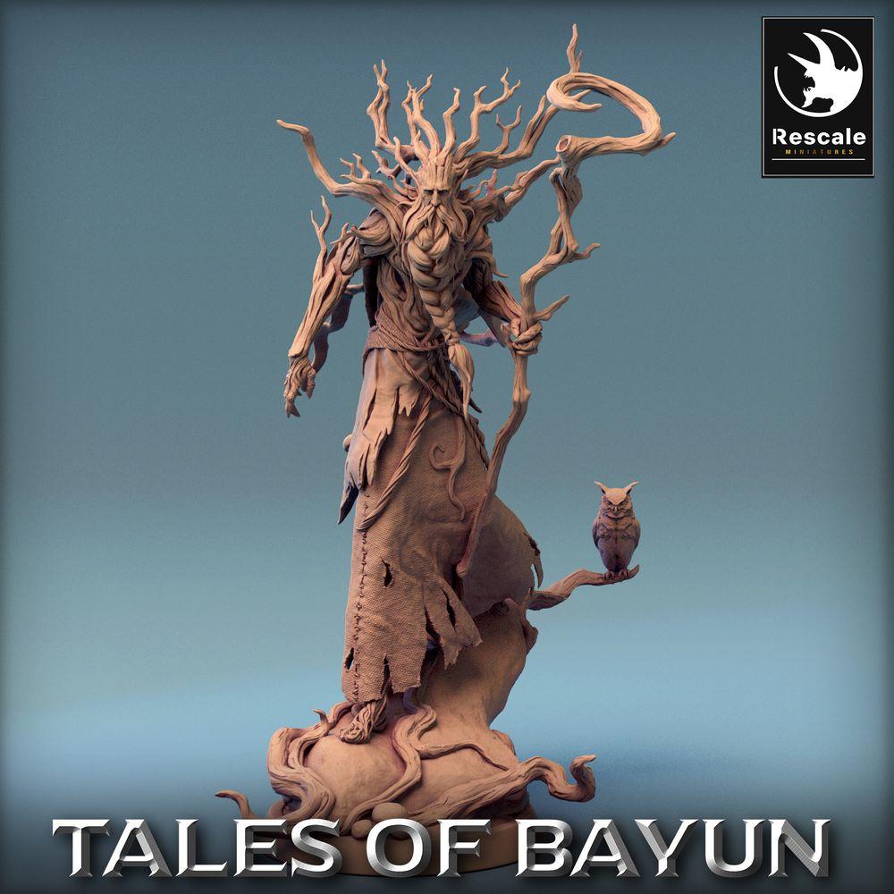 Productfoto Tabletop 28mm Lord of the Print (LotP) 0: Tabletop Miniatuur: Lechy / Leshy, Bosgeest-Druïde, Hainwächter, Dryadenvorst met Staf en Uil (24_01_P)