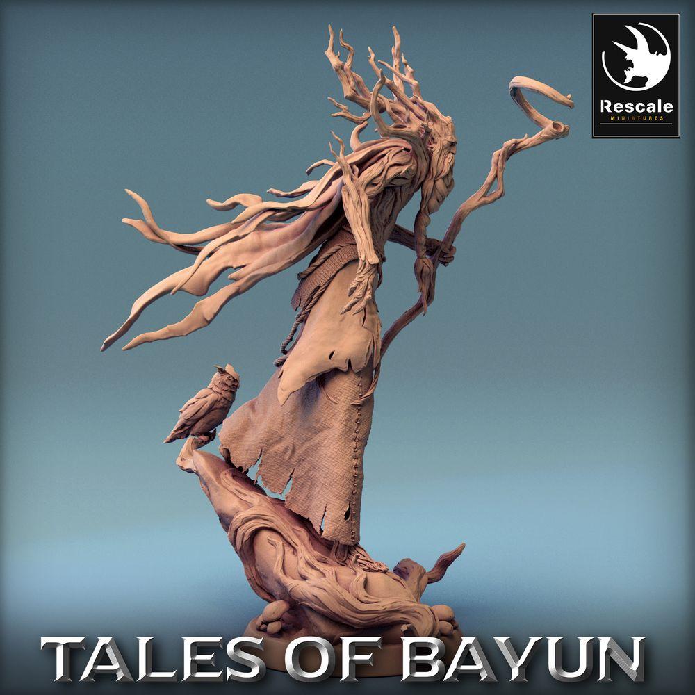 Productfoto Tabletop 28mm Lord of the Print (LotP) 0: Tabletop Miniatuur: Lechy / Leshy, Bosgeest-Druïde, Hainwachter, Dryadenvorst met Staf en Uil (24_01_P)