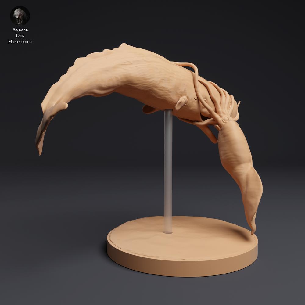 Productfoto dierenfiguur Animal Den Miniatures 1: Zeedierfiguur: kolossale inktvis in gevecht met potvis (25_04_09)