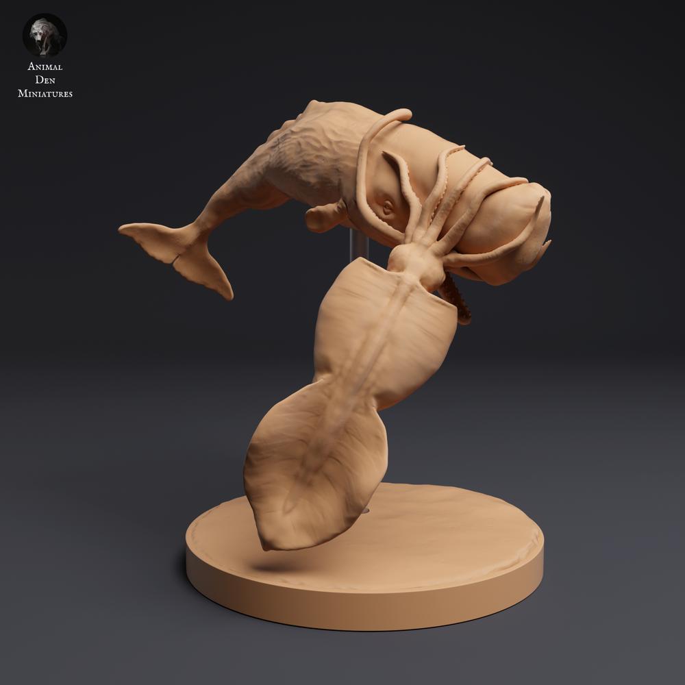 Productfoto dierenfiguur Animal Den Miniatures 2: zeedierfiguur: kolossale inktvis in gevecht met potvis (25_04_09)