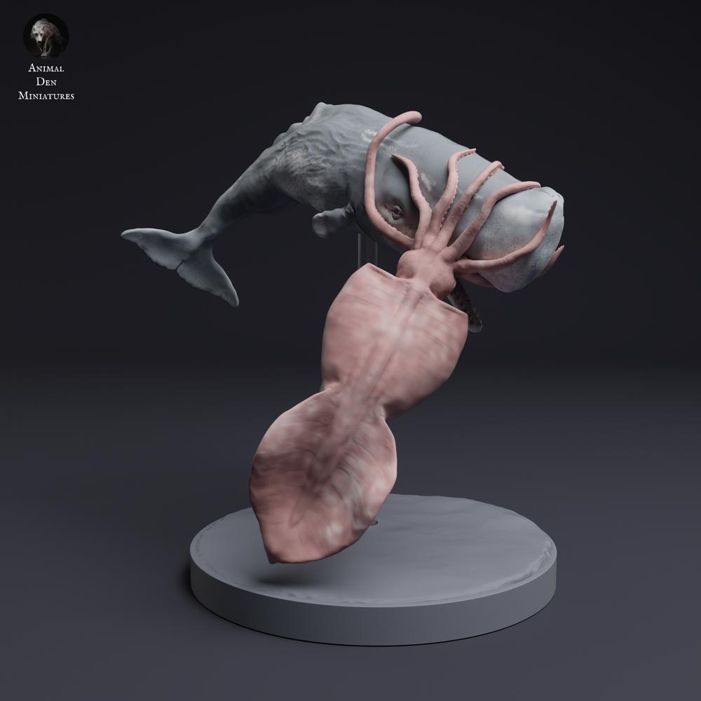 Productfoto dierenfiguur Animal Den Miniatures 3: zeedierfiguur: kolossale pijlinktvis in gevecht met potvis (25_04_09)