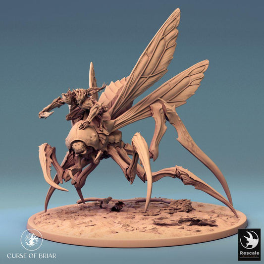 Productfoto Tabletop 28mm Lord of the Print (LotP) 0: Tabletop Miniatuur: Insectenrijder op gevleugeld monster, zwermrijder-baas, chitin-krijger met bottenzwaard, Beastmaster Insect Rider (24_07_D4)