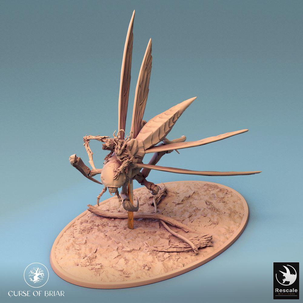 Productfoto Tabletop 28mm Lord of the Print (LotP) 0: Tabletop Miniatuur: Insectoïde Reuzenwesp met Heksrijderin, Zwermheerseres Fyrionis (24_07_D7)