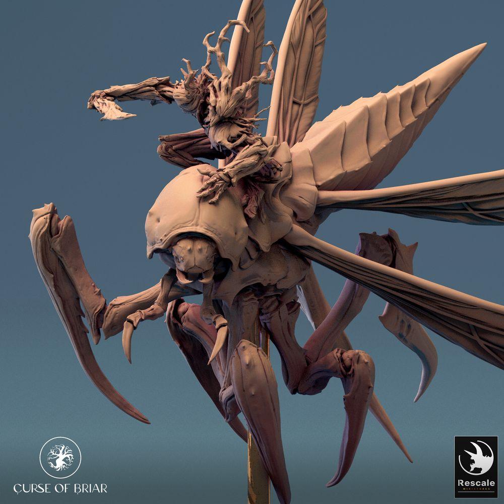 Productfoto Tabletop 28mm Lord of the Print (LotP) 0: Tabletop Miniatuur: Insectoïde Reusachtige Wesp met Heksrijder, Zwermheerseres Fyrionis (24_07_D7)