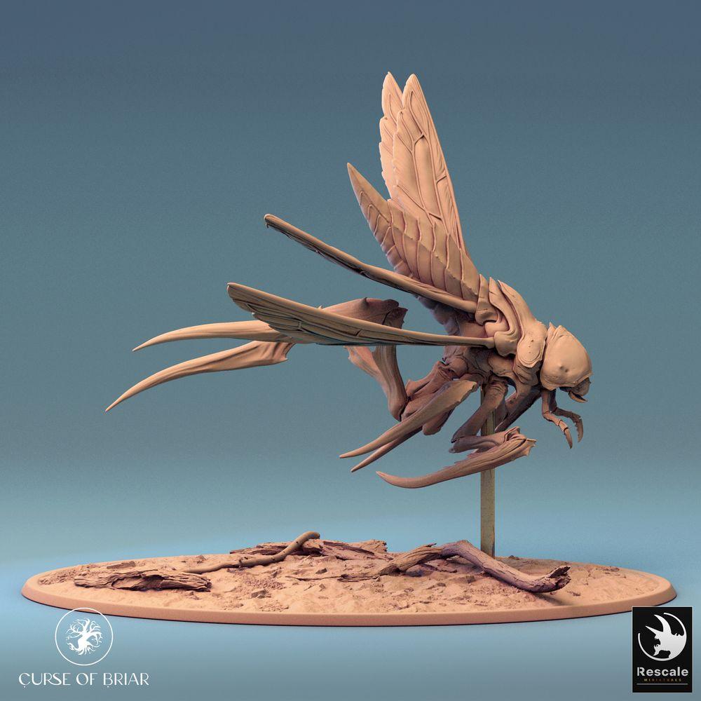 Productfoto Tabletop 28mm Lord of the Print (LotP) 0: Tabletop Miniatuur: Insectoïde Vliegende Beest - Mantiscreatuur met Scharen, Zwermcreatuur, Reuzenwesp Giant Wasp (24_07_D8)